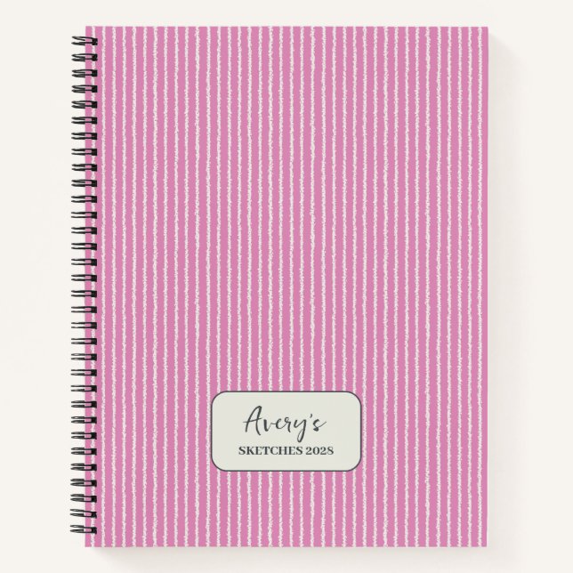 Cuaderno Patrón de franjas rosadas de Fuchsia personalizado (Anverso)