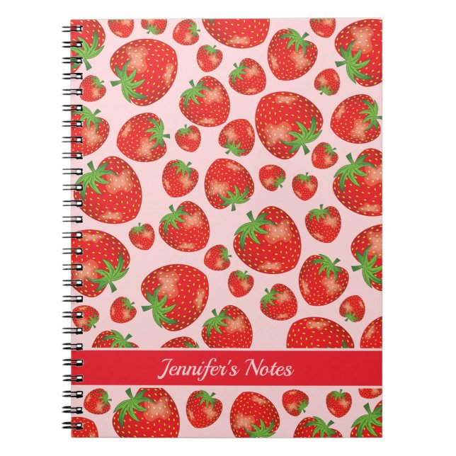 Cuaderno Patrón de Fresa con Título o Nombre Personalizado (Frente)