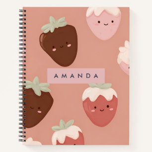 Cuaderno Patrón de fresa de chocolate Kawaii personalizado