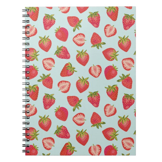 Cuaderno Patrón de fresa de verano en blanco y negro (Frente)