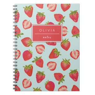Cuaderno Patrón de fresa de verano y menta roja