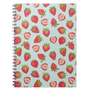 Cuaderno Patrón de fresa de verano y menta roja