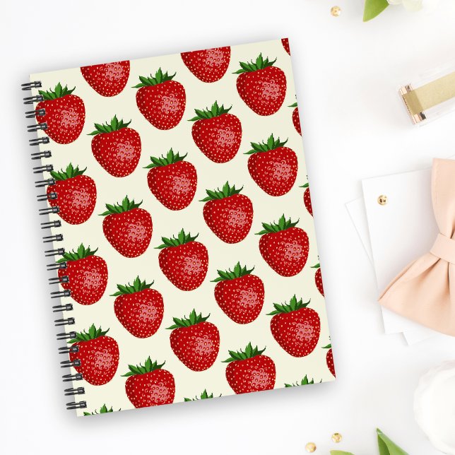 Cuaderno Patrón de fresa, fresas rojas, frutas, hojas (Subido por el creador)
