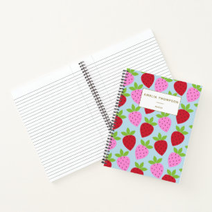 Cuaderno Patrón de Fresa Personalizado Colorido Lindo