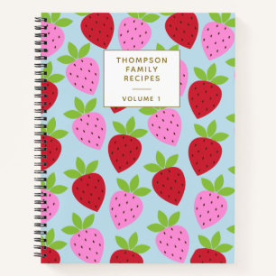 Cuaderno Patrón de fresa Recetas personalizadas rosa azul