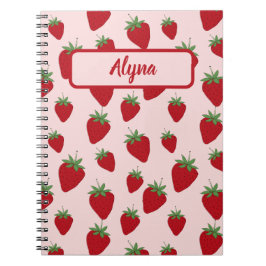 Cuaderno Patrón de fresa rosada suave Alyna Nombre para blo