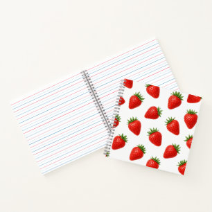 Cuaderno Patrón de Fresa Sin Costuras Fruta Roja Adorable 
