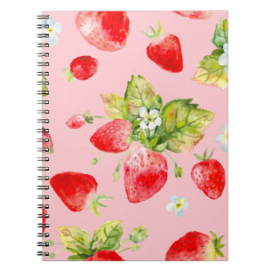 Cuaderno patrón de fresa sin soldadura de acuarela