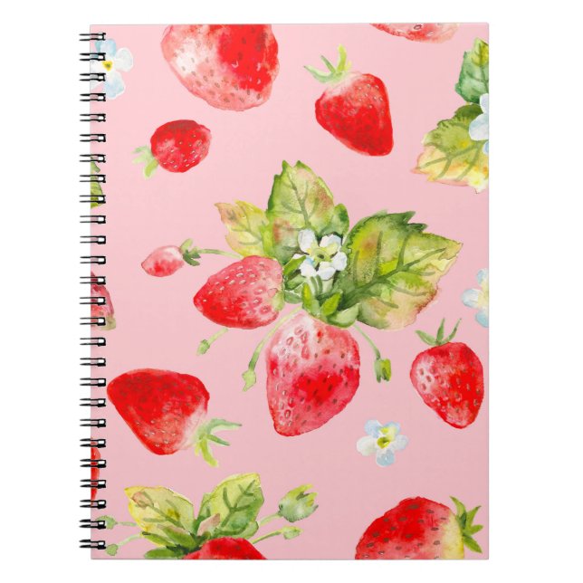 Cuaderno patrón de fresa sin soldadura de acuarela (Frente)
