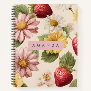 Cuaderno Patrón de fresa y flor de época