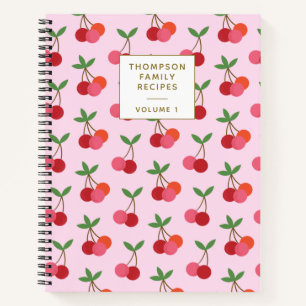 Cuaderno Patrón de Fruta de Cereza Rojo Rosa Recetas Person