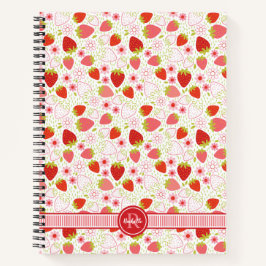 Cuaderno Patrón de fruta de fresa con monograma