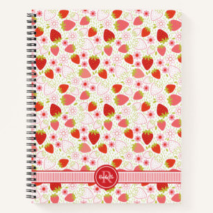Cuaderno Patrón de fruta de fresa con monograma