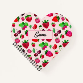 Cuaderno Patrón de fruta de fresa linda con nombre personal