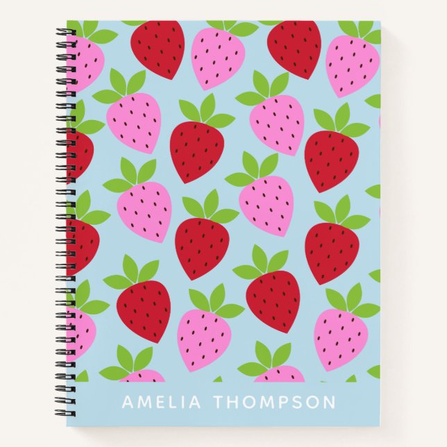 Cuaderno Patrón de fruta de fresa retro lindo personalizado (Anverso)