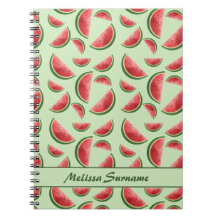 Cuaderno Patrón de fruta de sandía en verde con texto perso