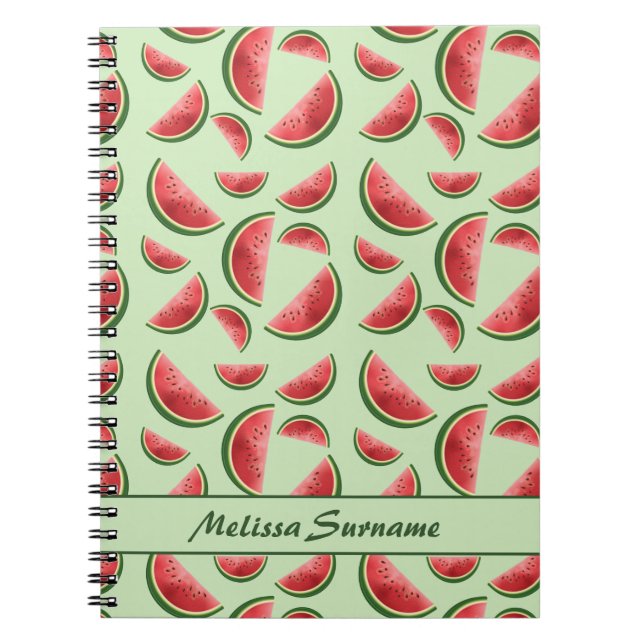 Cuaderno Patrón de fruta de sandía en verde con texto perso (Frente)
