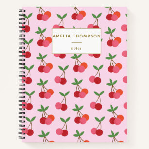 Cuaderno Patrón de fruta del cerezo Rojo Retro Personalizad