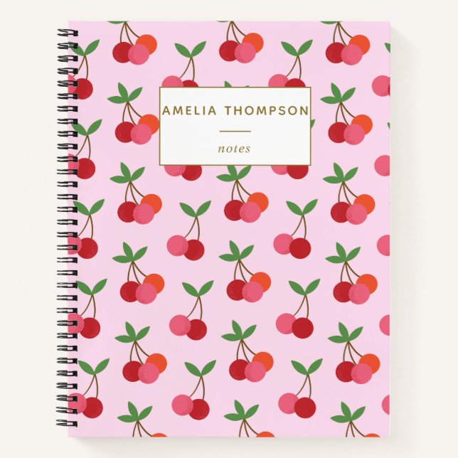 Cuaderno Patrón de fruta del cerezo Rojo Retro Personalizad (Anverso)