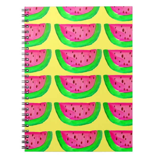 Cuaderno Patrón de fruta jugosa de sandía rosa sobre limón (Frente)