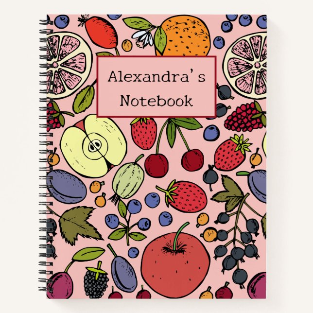 Cuaderno Patrón de fruta personalizado moderno l Rosa (Anverso)