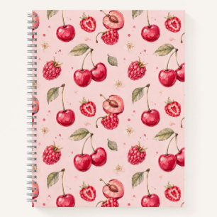 Cuaderno Patrón de Frutas Acuarela de Cereza Frambuesa