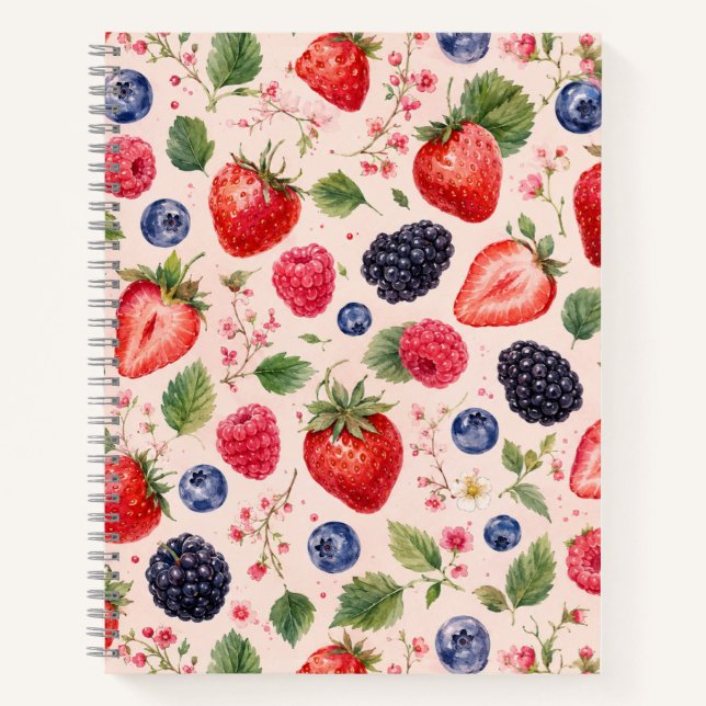 Cuaderno Patrón de Frutas Acuarela de Frutas Mezcladas (Anverso)