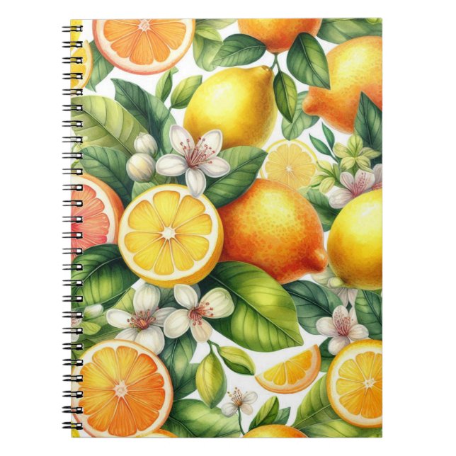 Cuaderno Patrón de frutas cítricas acuarela (Frente)
