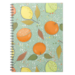 Cuaderno Patrón de frutas con limones, naranjas