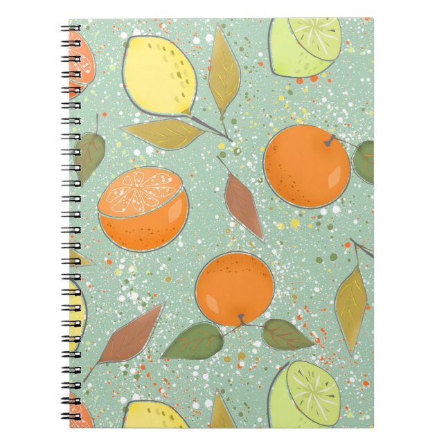 Cuaderno Patrón de frutas con limones, naranjas (Frente)