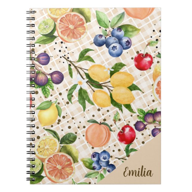 Cuaderno Patrón de frutas con monograma Hermoso Naranja Mar (Frente)