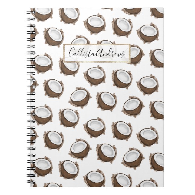 Cuaderno Patrón de frutas de coco blanco de verano marrón t (Frente)