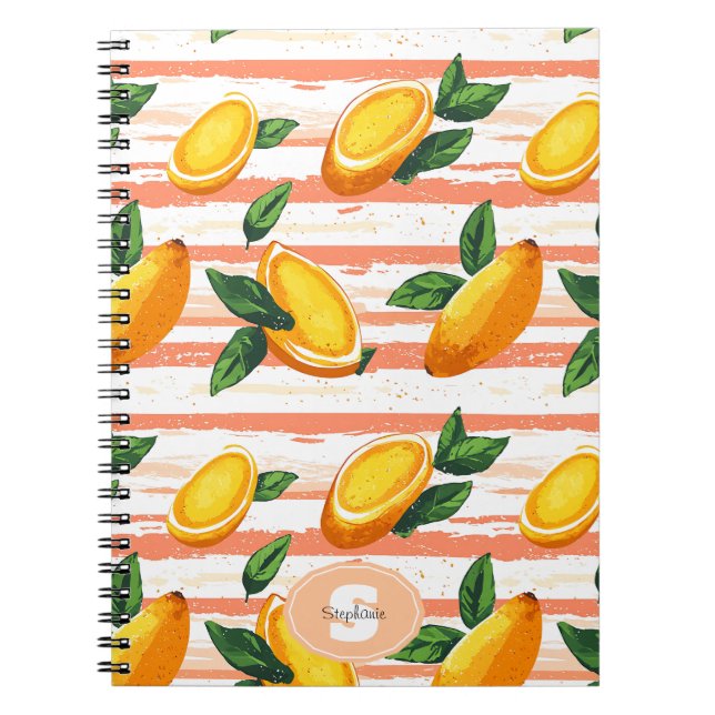 Cuaderno Patrón de frutas de mango con hojas verdes (Frente)