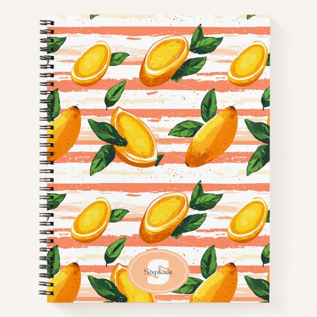 Cuaderno Patrón de frutas de mango con hojas verdes (Anverso)
