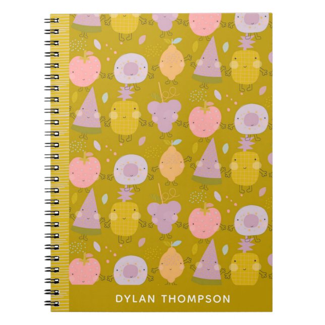 Cuaderno Patrón de frutas Kawaii lindo con nombre personali (Frente)