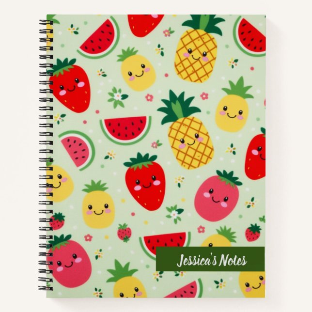 Cuaderno Patrón de frutas kawaii sonriente y lindo personal (Anverso)