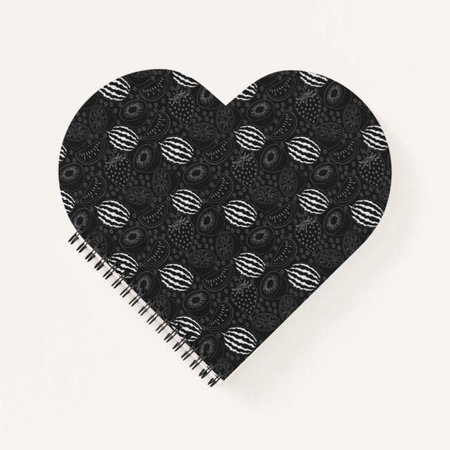 Cuaderno Patrón de frutas sin fisuras negro y blanco Tropic (Anverso)