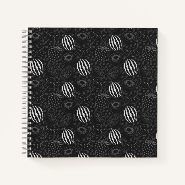 Cuaderno Patrón de frutas sin fisuras negro y blanco Tropic (Anverso)