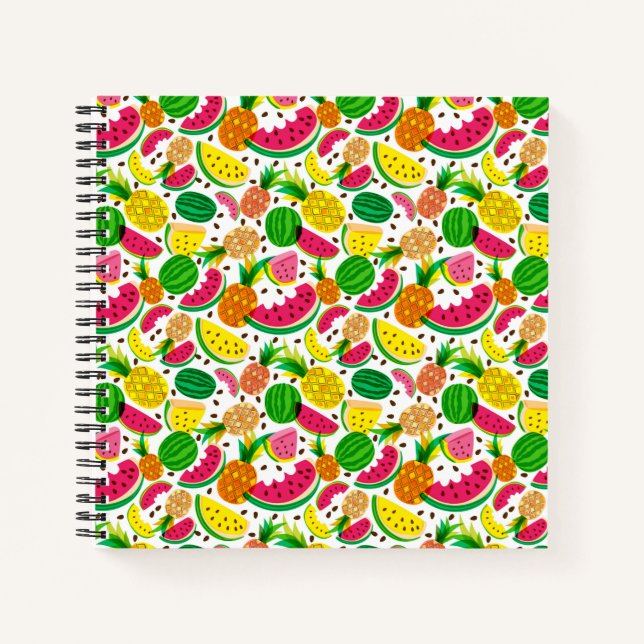 Cuaderno Patrón de frutas tropicales rojas y amarillas (Anverso)