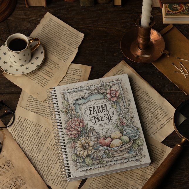 Cuaderno Patrón de frutas y verduras frescas de granja vint (Subido por el creador)