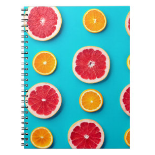 Cuaderno Patrón de frutos coloridos de naranja y uva fresca