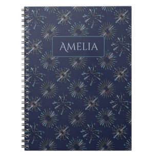 Cuaderno Patrón de Fuegos Artificiales Ornamentados Azules