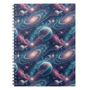 Cuaderno Patrón de galaxia cósmica vibrante y planetas del