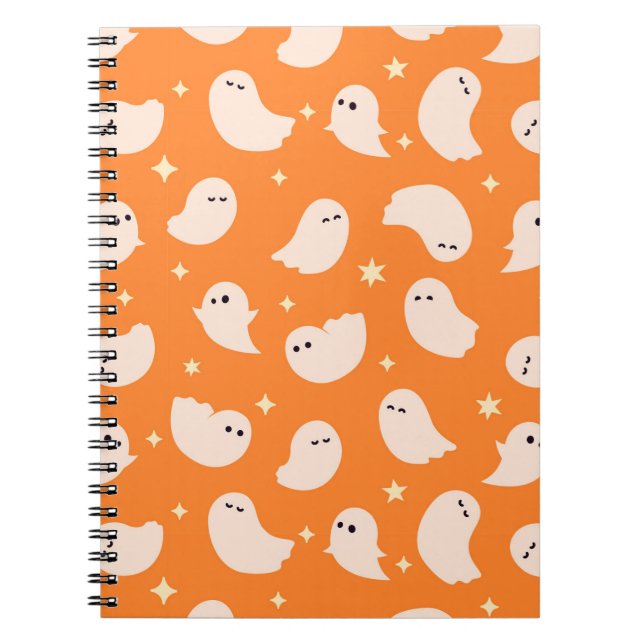 Cuaderno Patrón de garabato de fantasma naranja (Frente)