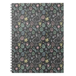 Cuaderno Patrón de garabatos de conejo de Pascua en pizarra