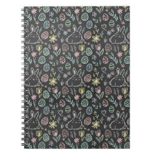 Cuaderno Patrón de garabatos de conejo de Pascua en pizarra
