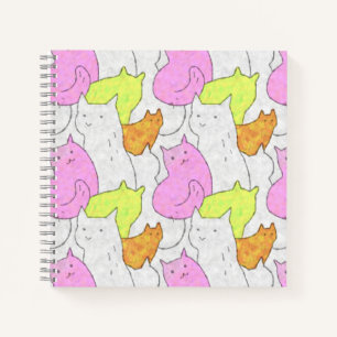 Cuaderno Patrón de garabatos de gatos en acuarela lindos