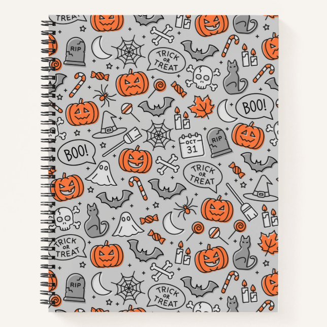 Cuaderno Patrón de garabatos de Halloween para niños lindos (Anverso)