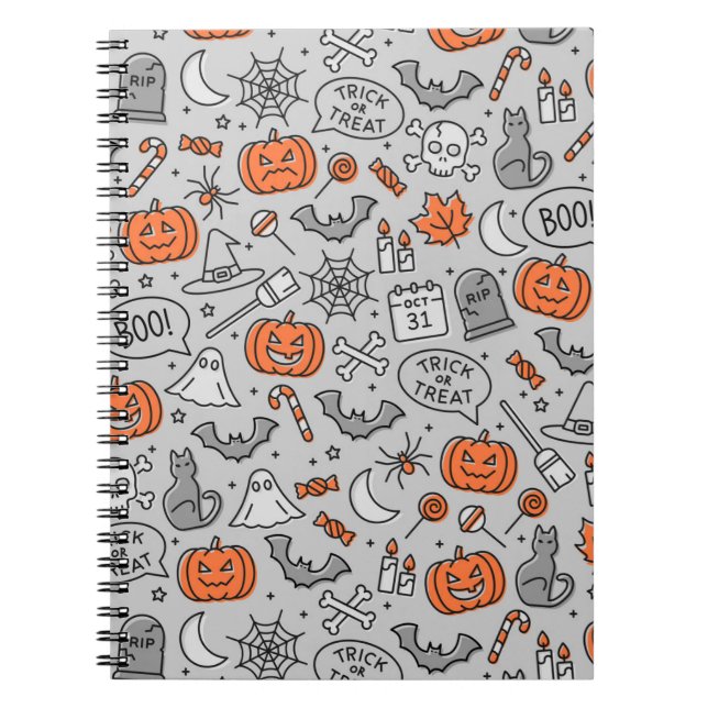 Cuaderno Patrón de garabatos de Halloween para niños lindos (Frente)