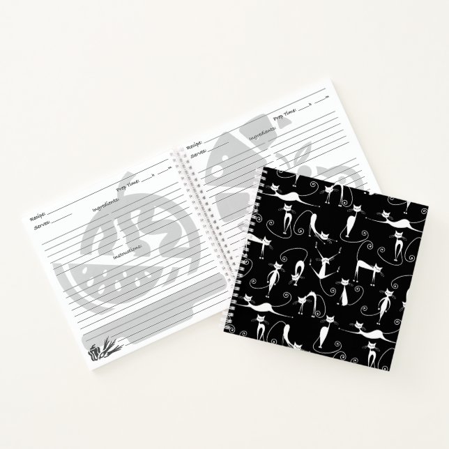 Cuaderno Patrón de gato blanco y delgado caprichoso (Interior)